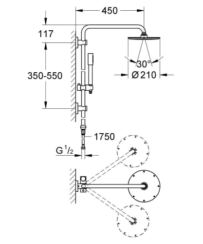 Grohe Rainshower Duvara Montaj Grohclick Duş Sistemi - 27038000 - Thumbnail