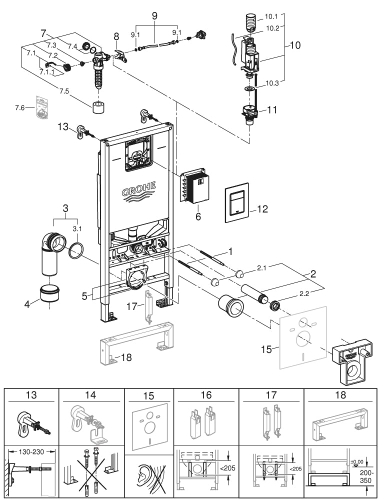 Grohe Rapid S L X3'Ü 1 Arada W C Gömme Rezervuar Seti, 1.13 M Montaj Yüksekliği - 39603000 - Thumbnail