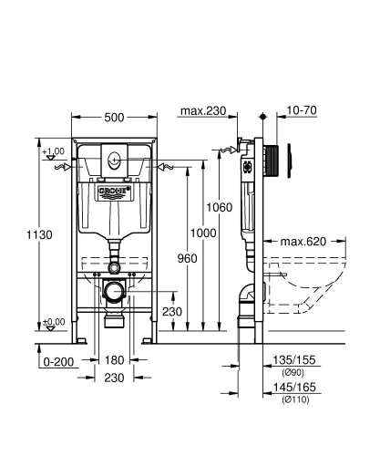 Grohe Rapid Sl 3'Ü 1 Arada Wc Gömme Rezervuar Seti, 1.13 M Montaj Yüksekliği - 38721001 - 2