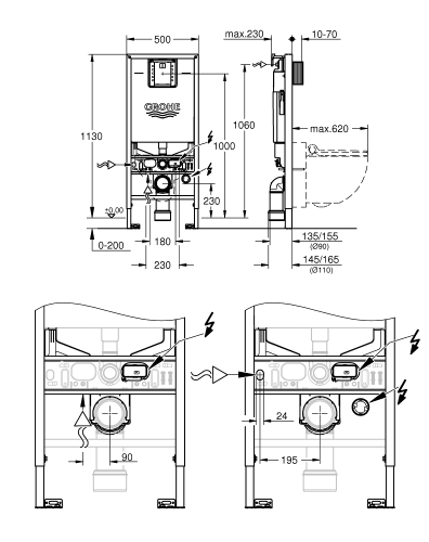 Grohe Rapid SLX 3'ü 1 arada Gömme Rezervuar Pnömatik Alçıpan Tipi 13 cm - 39598000 - 3