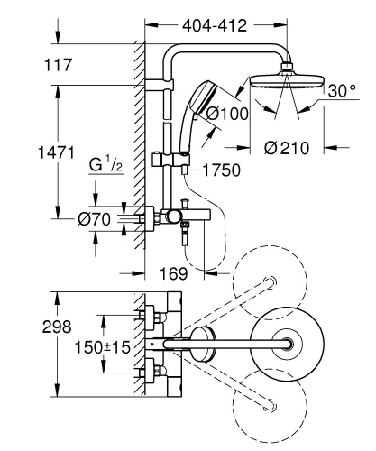 Grohe Tempesta Cosmo. System 210 Duvara Monte Termostatik Banyo Bataryalı Duş Sistemi-26223001 - Thumbnail