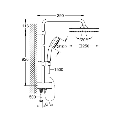 Grohe Tempesta Cosmopolitan System 250 Cube Duvar Bağlantılı, Divertörlü Duş Sistemi - 26694000 - Thumbnail
