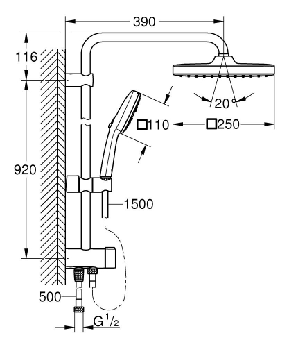Grohe Tempesta Cosmopolitan System 250 Cube Duvar Bağlantılı, Divertörlü Duş Sistemi - 26694001 - 5
