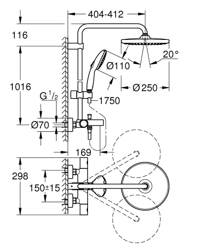 Grohe Tempesta System 250 Cube Duvara Monte Termostatik Bataryalı Duş Sistemi - 26978001 - Thumbnail