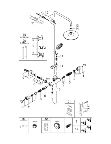 Grohe Tempesta System 210 Duvara Monte Termostatik Bataryalı Duş Sistemi - 26811001 - Thumbnail
