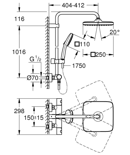 Grohe Tempesta System 250 Cube Termostatik Duş Bataryalı Duş Sistemi - 26689001 - 4