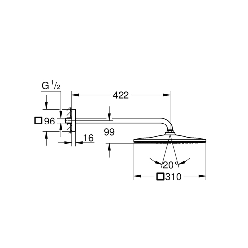Grohe Tepe Duşu 31x31 cm + Duvardan Dirsek 42 cm Krom - 26563000 - 3