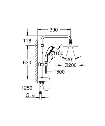 Grohe New Tempesta Rustic System 200 Duvar Bağlantılı, Divertörlü Duş Sistemi-27399002 - Thumbnail