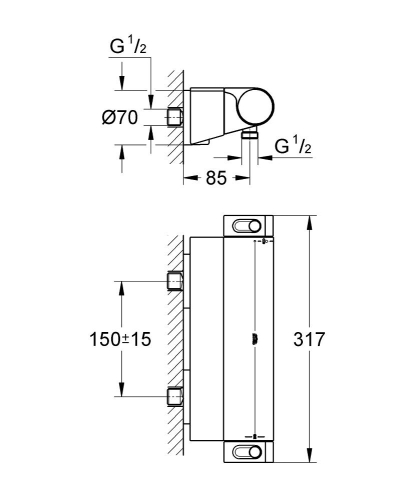 Grohtherm 2000 NEW Termostatik Duş Bataryası - 34469001 - Thumbnail