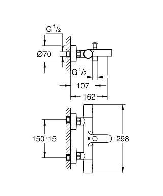Grohe Grohtherm 1000 Cosmopolitan Termostatik Banyo Bataryası Krom - 34215002 - Thumbnail
