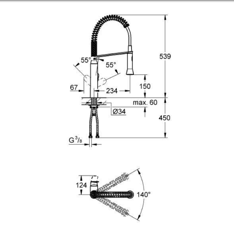 Grohe Eviye Bataryası Spiralli 2Fonk Profesyonel K7 Krom-31379000 - 3