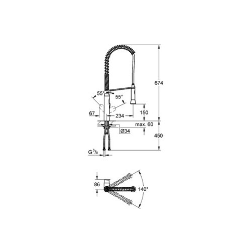 Grohe Eviye Bataryası Spiralli 2 Fonk Profes. K7 Krom - 32950000 - 2