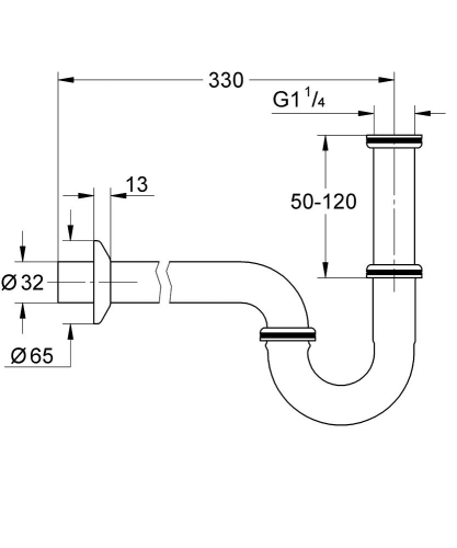 Grohe Lavabo Sifon altı esi 330 mm - 28961000 - 2
