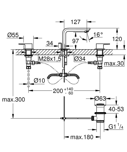 Grohe Lineare 3 Delikli Lavabo Bataryası - 20304001 - 2
