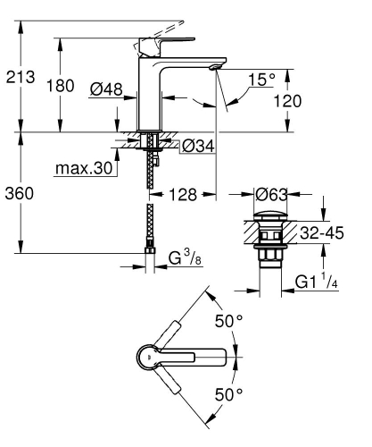 Grohe Lavabo Bataryası Lineare S-Boyut Krom - 23106001 - Thumbnail