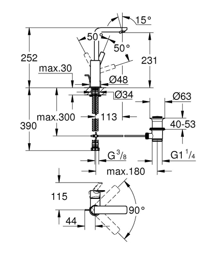 Grohe Lavabo Bataryası Lineare L-Boyut Krom - 23296001 - 2