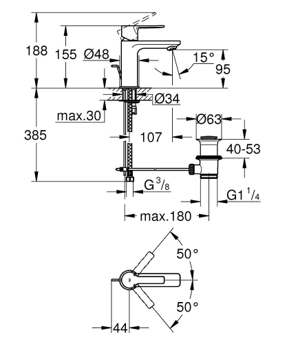 Grohe Lavabo Bataryası Lineare XS-Boyut Krom - 32109001 - Thumbnail