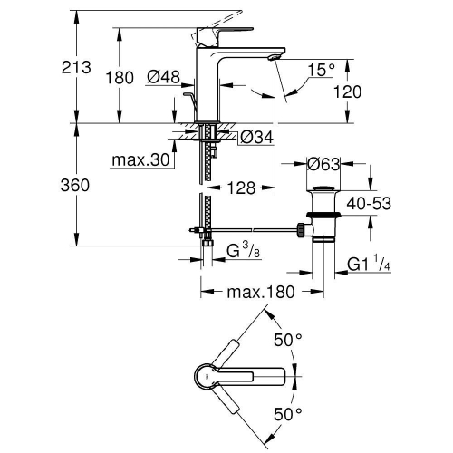 Grohe Lavabo Bataryası Lineare S-Boyut Krom - 32114001 - Thumbnail