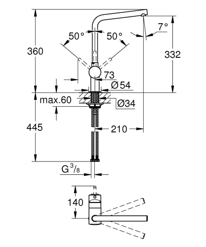 Grohe Eviye Bataryası Döner Borulu Minta Krom- 31375000 - 3