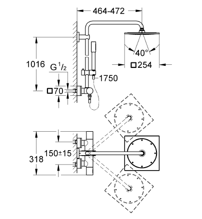 Grohe Rainshower® Duvara Monte Termostatik Duş Bataryalı Duş Sistemi - 27469000 - Thumbnail