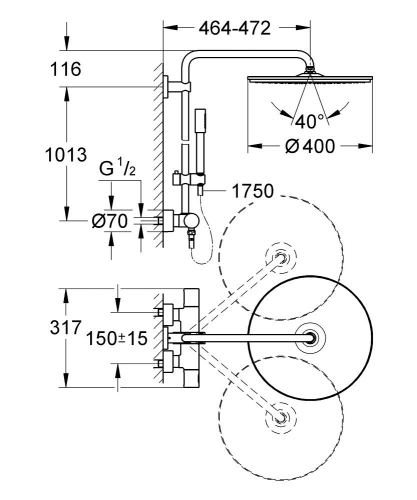 Grohe Rainshower System 400 Duvara Monte Termostatik Bataryalı Duş Sistemi 27174001 - 2