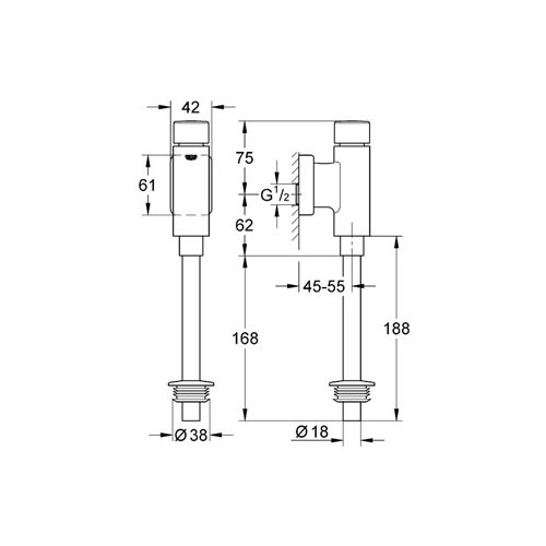 Grohe Rondo Basmalı Mekanik Pisuar Yıkama Sistemi Üstten Görünür Girişli - 37342000 - 2