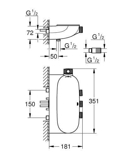 Grohe Grohtherm Smartcontrol Üç Valfli Akış Kontrollü Termostatik Duş Bataryası, Açık/Gizli Valf 34713000 - Thumbnail