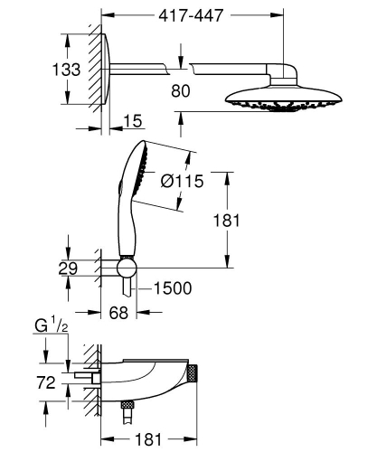 Grohe Rainshower System Smartcontrol Duo 360 Termostatik Yarı Ankastre Duş Bataryası 26443000 - 4